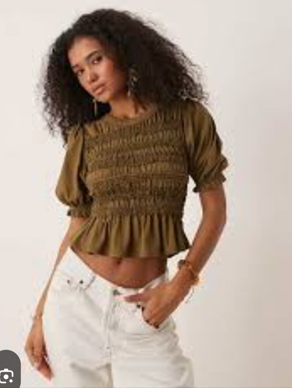 Free People maxey ruched knit top in calvary green Size Large